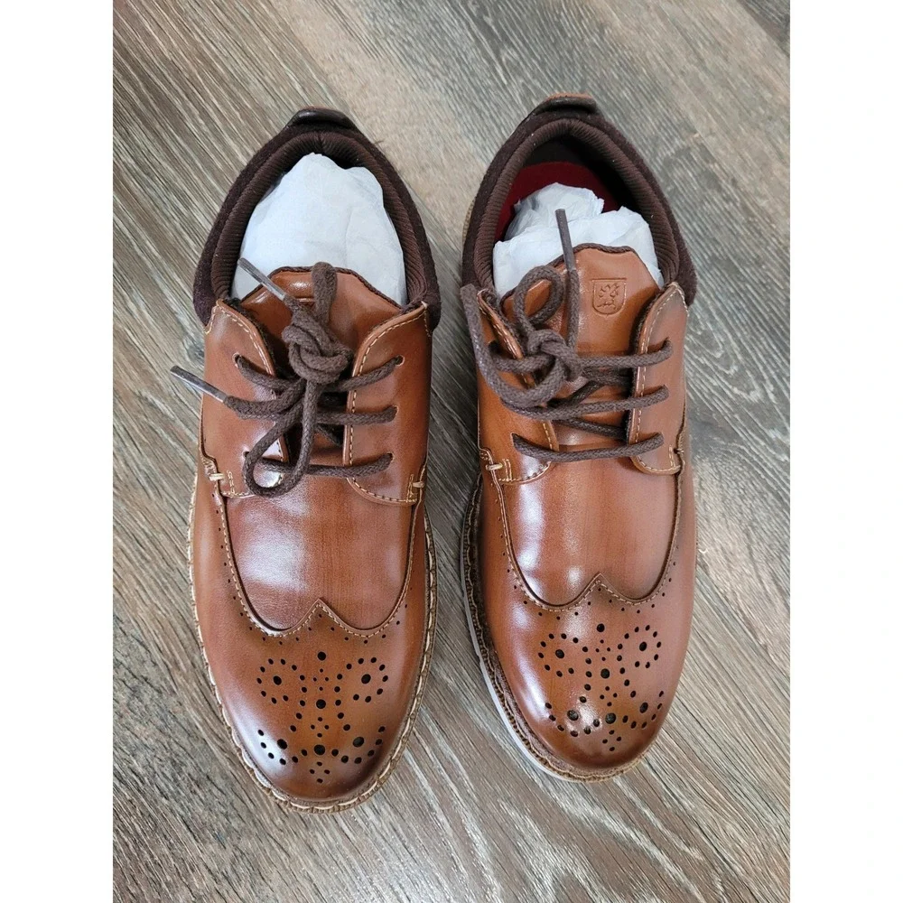 Stacy Adams Synergy Boys Wingtip Oxford Dress Shoes Cognac Brown 1M 43436-221